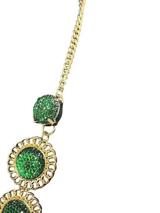 Erica Lyons Gold Tone And Green Textured Statement Necklace (6311) - Picture 4 of 7